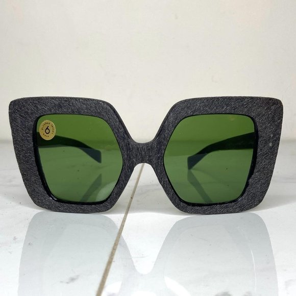 Retro 1960s Mid-Century Minarelli Italy Green/Gray Cat Eye Oversized Sunglasses